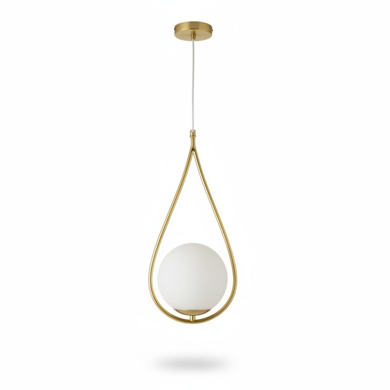Suspension Céleste Dorée avec Globe en Verre Opale