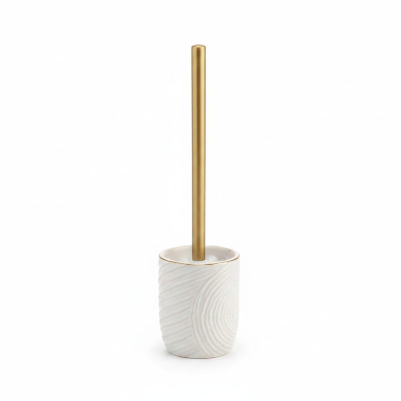 Brosse WC Céramique Blanche et Manche Doré à poser