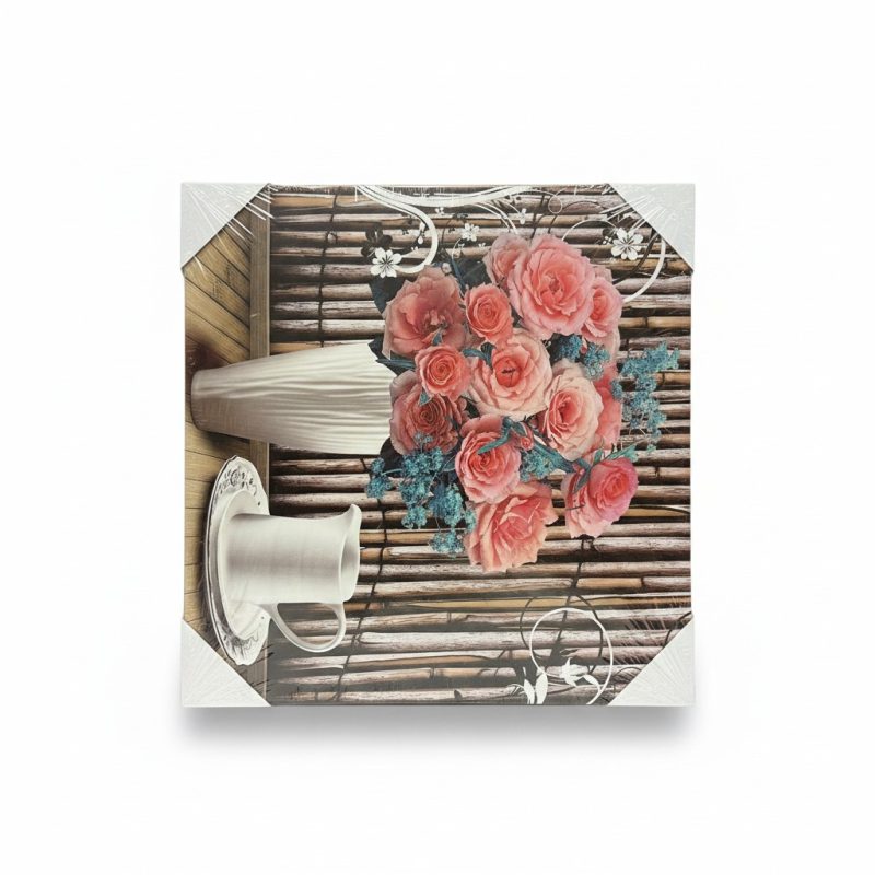 Tableau Décoratif Floral sur Bois 27x27 cm Vase & Roses
