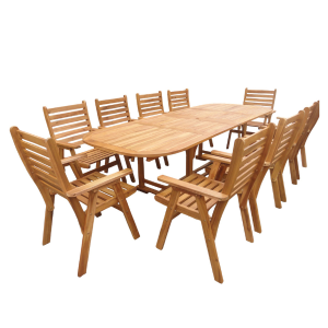 Set De Table Extensible Ovale Avec 10 Chaises À Accoudoirs En Bois D’Acacia ( 165+100)X100X75Cm