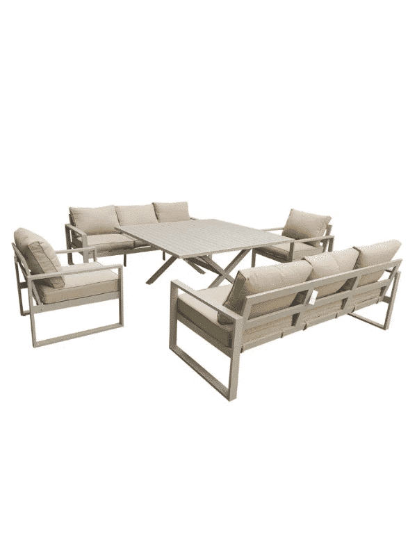 973142 Salon de jardin 8 places avec table carrée en aluminium taupe – Image 1