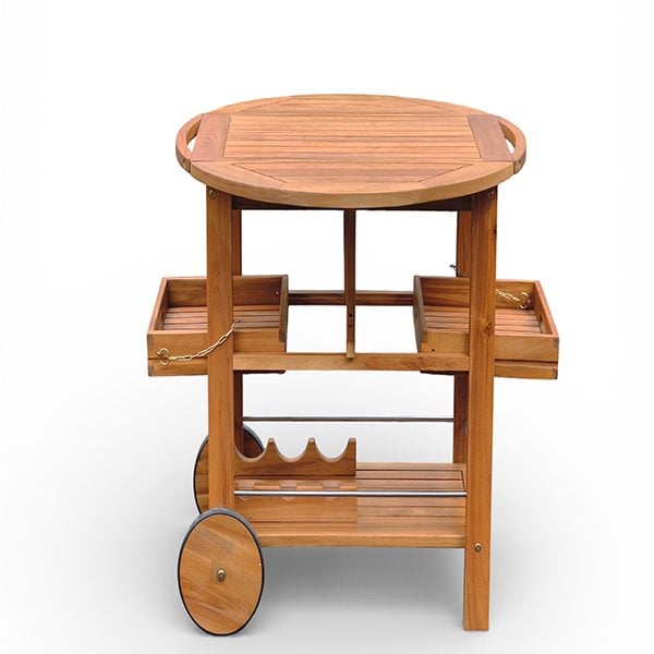 Table desserte roulante en acacia 85 x 85 x 75 cm