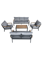 Salon de jardin en aluminium 7 places coussins gris + table – Image 2