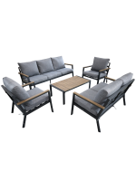 Salon de jardin en aluminium 7 places coussins gris + table