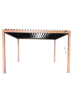Pergola BIOCLIMATIQUE 3X4m en aluminium autoportante effet bois avec des lames orientables et un store en textilène gris 1x4m