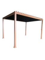 Pergola BIOCLIMATIQUE 3X4m en aluminium autoportante effet bois avec des lames orientables et un store en textilène gris 1x4m – Image 2
