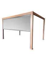 Pergola BIOCLIMATIQUE 3X4m en aluminium autoportante effet bois avec des lames orientables et un store en textilène gris 1x4m – Image 3