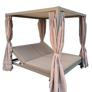 Lit de jardin à baldaquin 2 places en aluminium taupe 205x186x200 cm