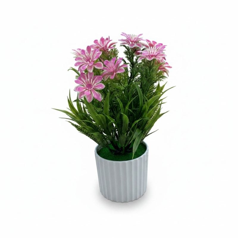 Plante Artificielle en Pot, Fleurs Roses et Blanches