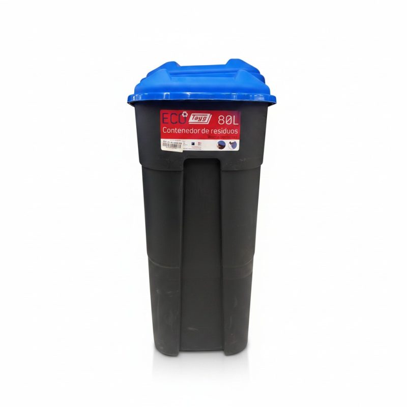 Poubelle à Roulettes 80L Noir et Bleu Tayg