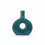 Vase Donut en Céramique Texturée Bleu 20 cm