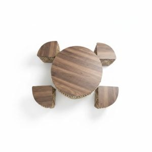 Set table et 4 tabourets en corde de papier et MDF