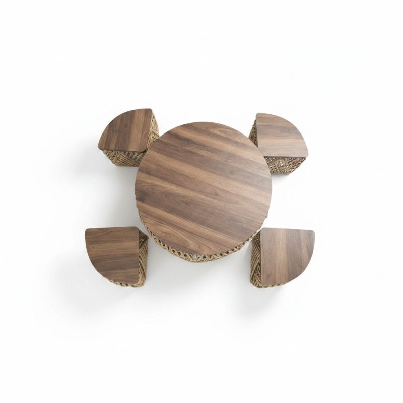 Set table et 4 tabourets en corde de papier et MDF