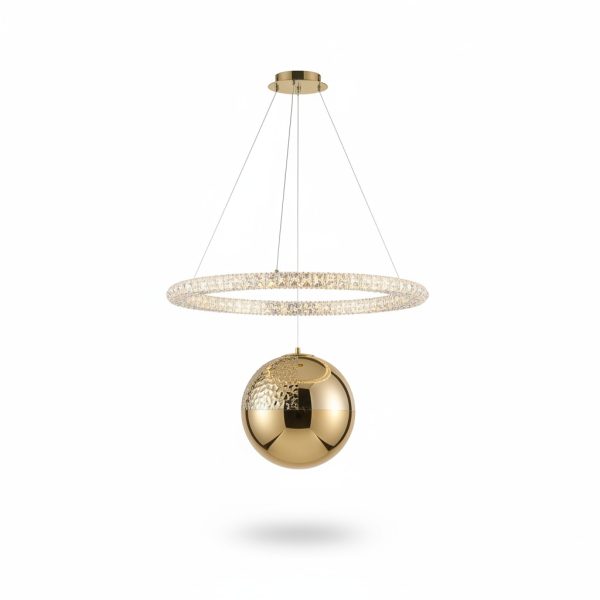 Suspension LED design cristal et sphère dorée GS-D639/1