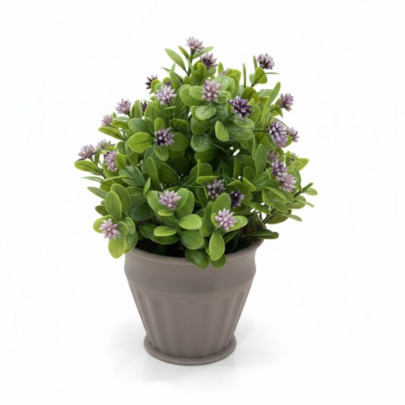 Plante Artificielle en Pot avec Fleurs Violettes Décoratives