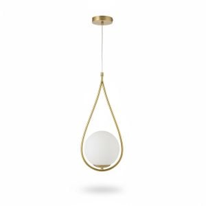 Suspension Céleste Dorée avec Globe en Verre Opale