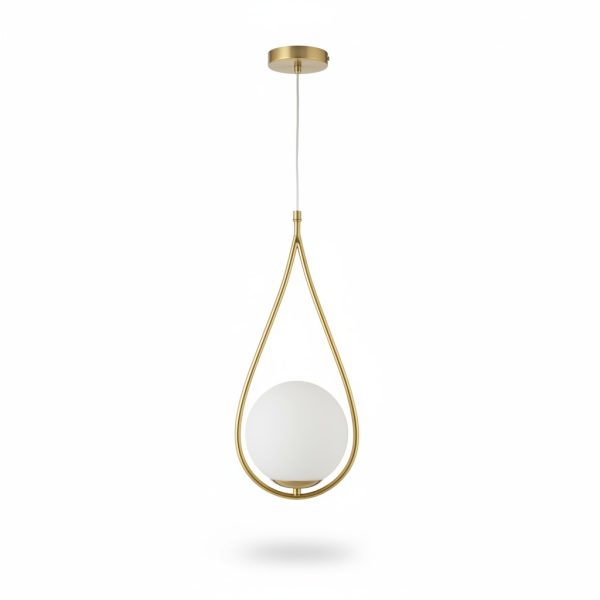 Suspension Céleste Dorée avec Globe en Verre Opale