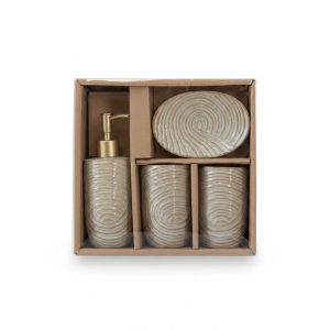 Set 4 Accessoires de Salle de Bain en Céramique Beige