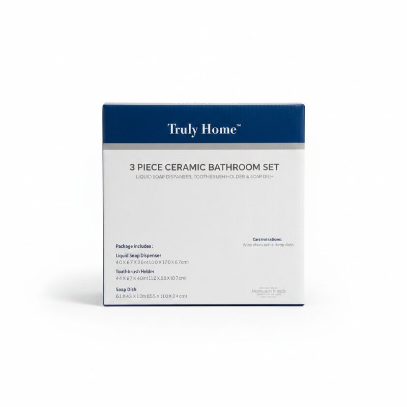 Set 3 Accessoires Salle de Bain Céramique Blanc Truly Home