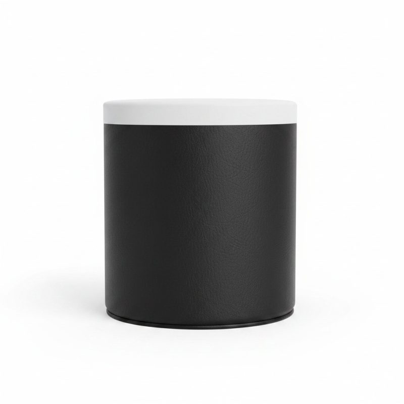 9530291 Poubelle de salle de bain cylindrique effet cuir noir
