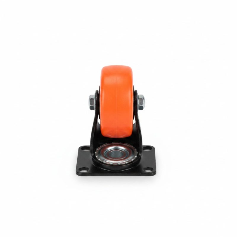 Roue pivotante orange D75 mm avec frein sur platine