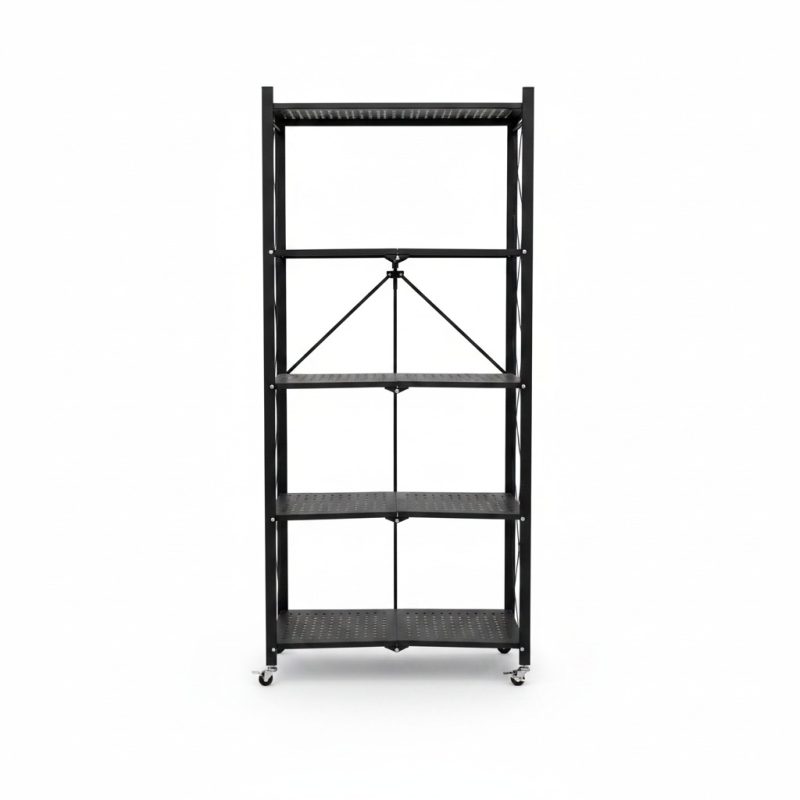 Étagère de Rangement Pliable 4 Niveaux en Métal sur Roulettes