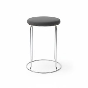 Chaise tabouret en métal avec assise rembourrée grise
