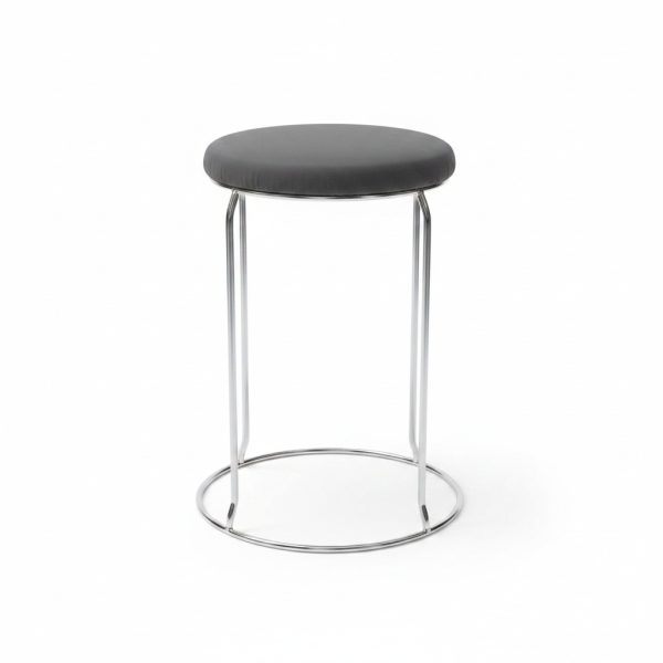 Chaise tabouret en métal avec assise rembourrée grise