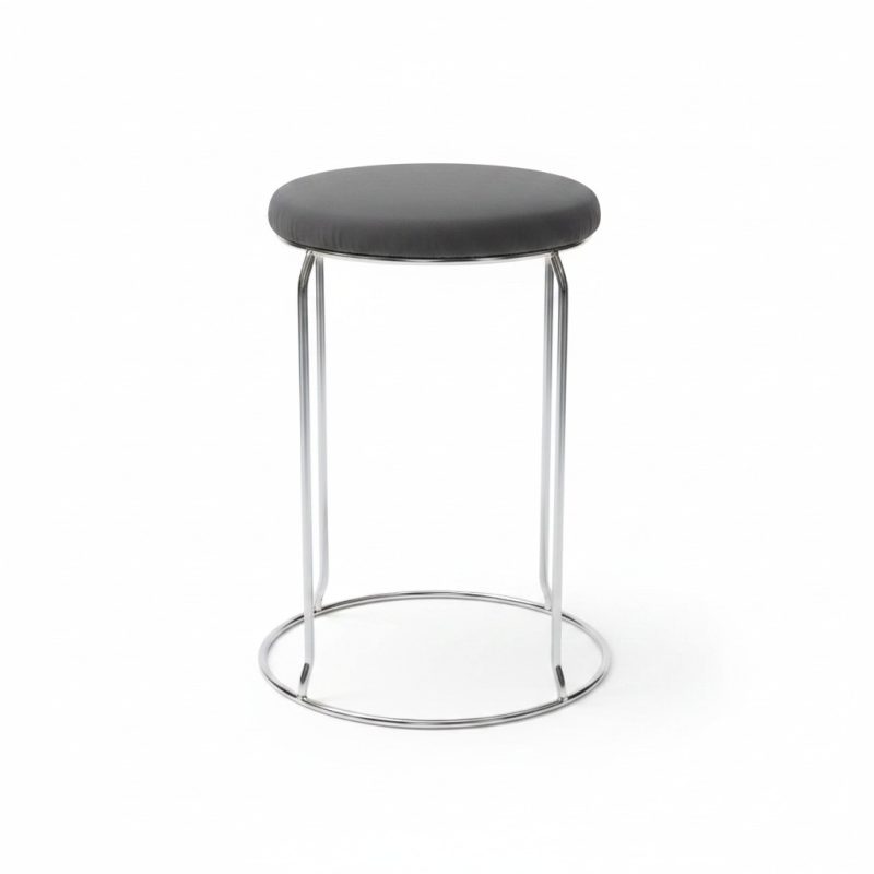 Chaise tabouret en métal avec assise rembourrée grise