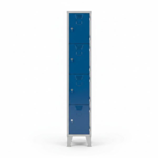 Vestiaire métallique 4 casiers avec serrures - Bleu et Gris
