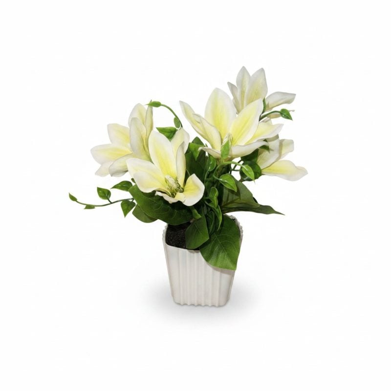 Pot Fleur Artificielle Lys Blanc et Jaune Décorative