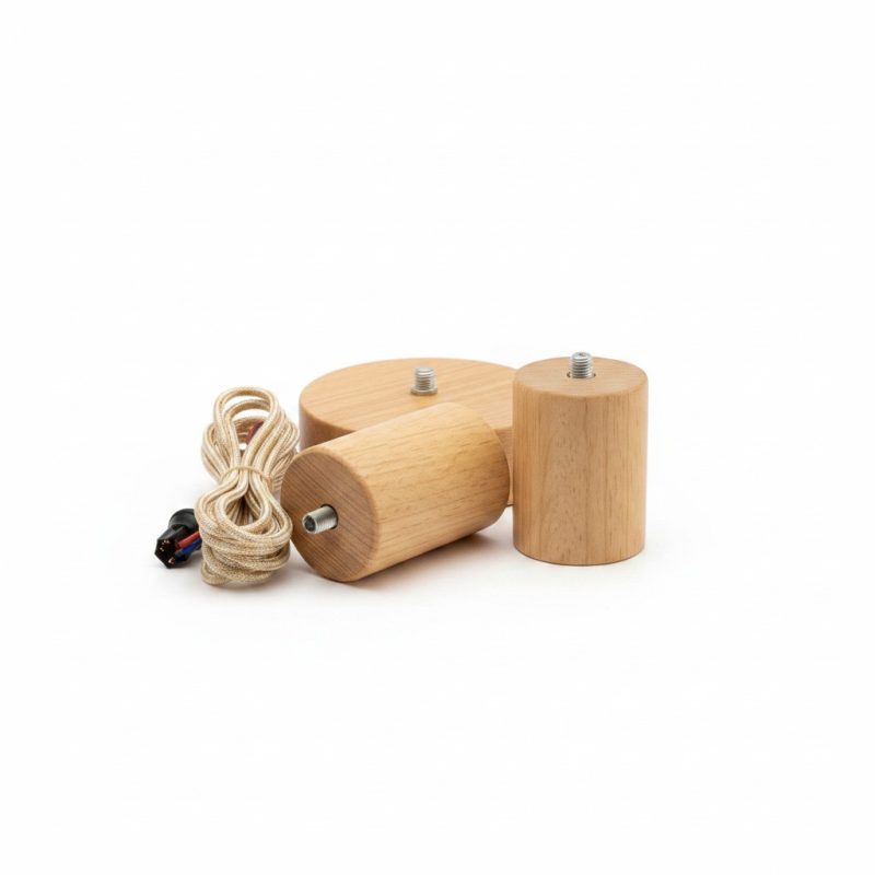 Suspension Ginko en bois E27 avec câble doré L 2m