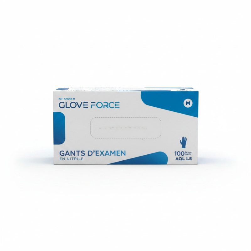Glove Force Gants d'Examen Nitrile Bleu T.M  Boîte de 100