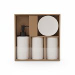 Set 3 accessoires salle de bain en céramique texturée