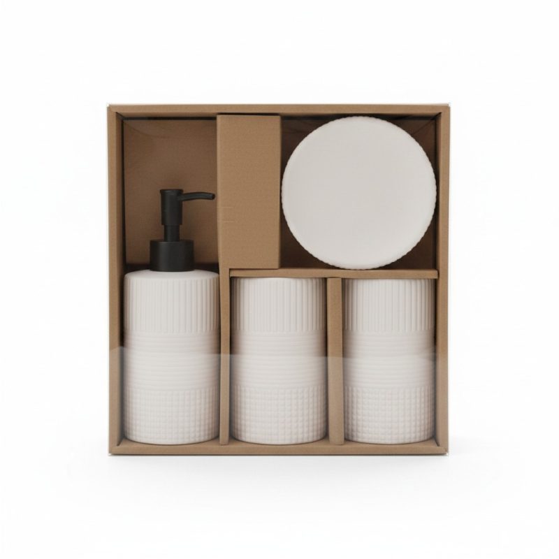 9806471 Set 3 accessoires salle de bain en céramique texturée