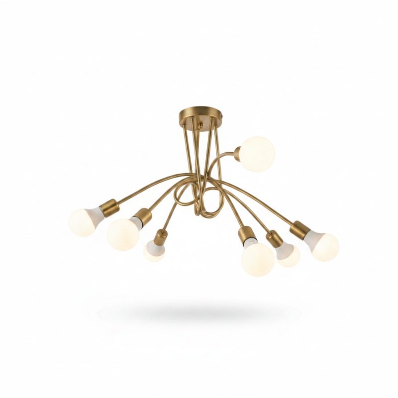 Suspension 5 lampes E27 Buddy en métal doré