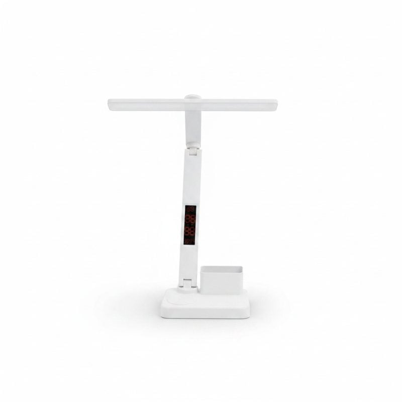 9750041 Lampe de bureau LED blanche H33cm avec chargeur et horloge