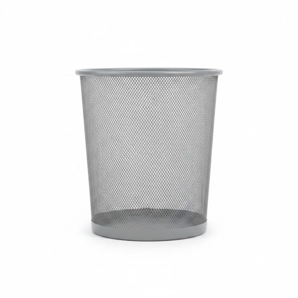 Poubelle corbeille en métal argenté pour salle de bain