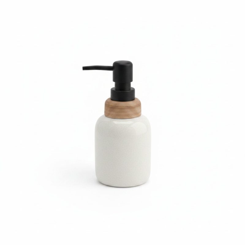 Distributeur de Savon en Céramique Beige et Pompe Noire
