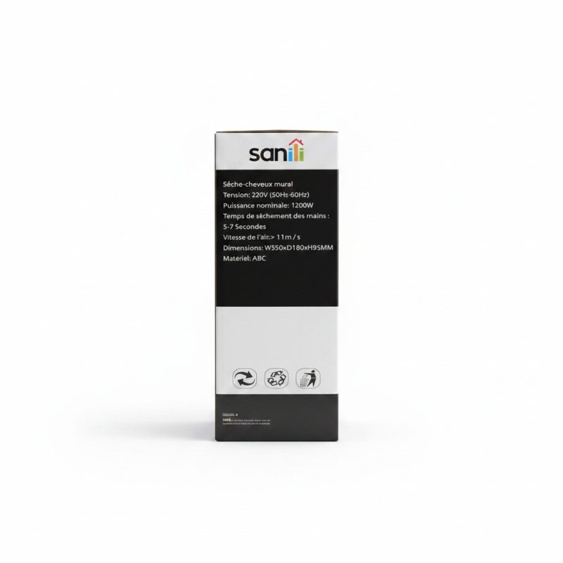 Sèchecheveux mural Sanili 1200W Noir et Blanc