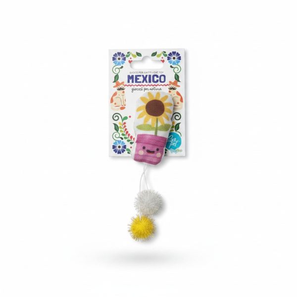 Jouet chat Tournesol Mexicain tissu et herbe à chat 17 cm