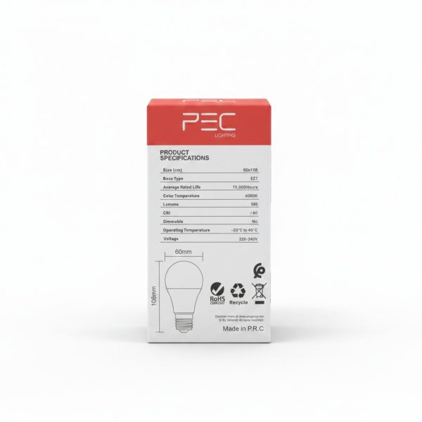 Lampe LED A60 7W E27 avec détecteur 4000K PEC Lighting