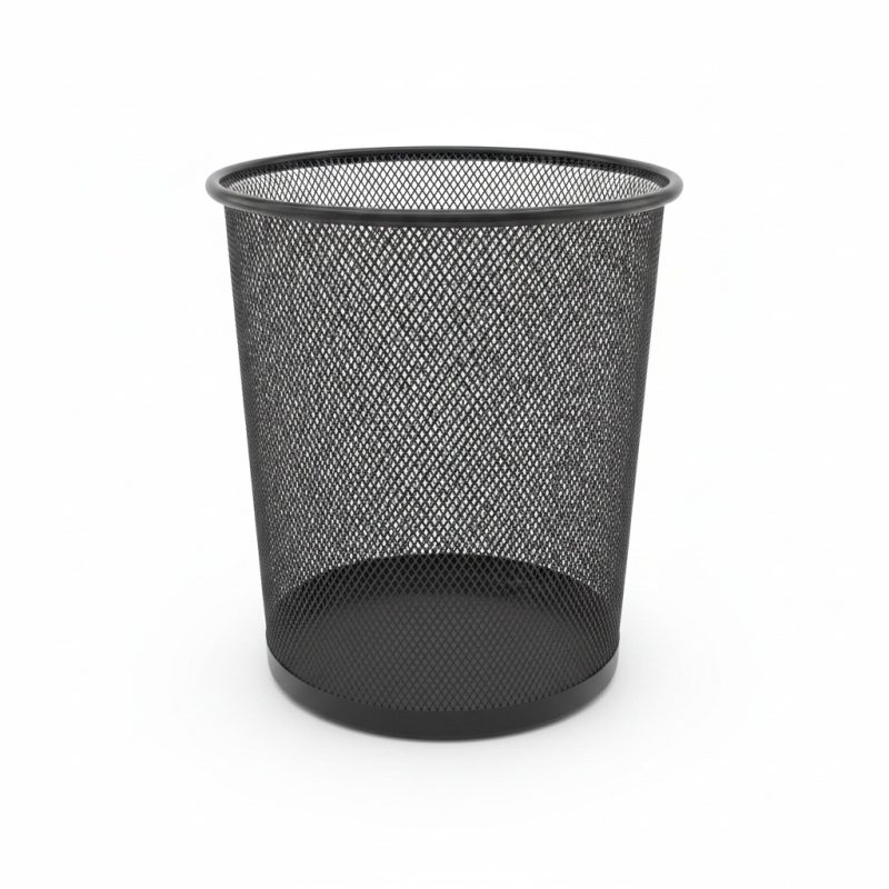 Poubelle de Salle de Bain Cylindrique en Maille Métal Noir