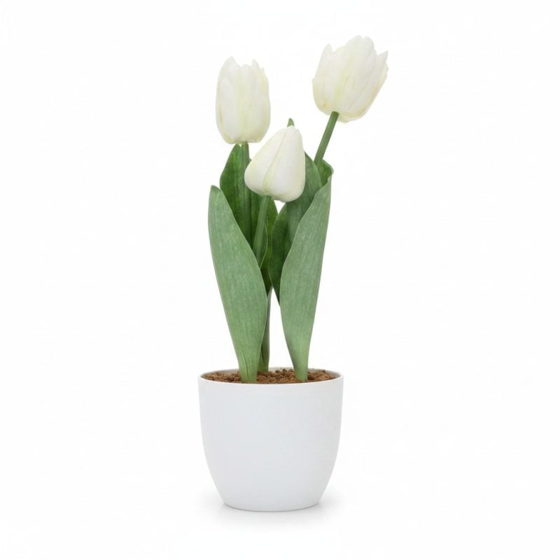 Plante Artificielle Tulipes Blanches en Pot Décoratif