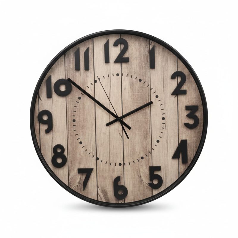 Horloge Murale Ronde 50 cm Effet Bois Rustique