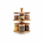 Pot à épices rotatif 6 bocaux bambou et verre Luxus Original