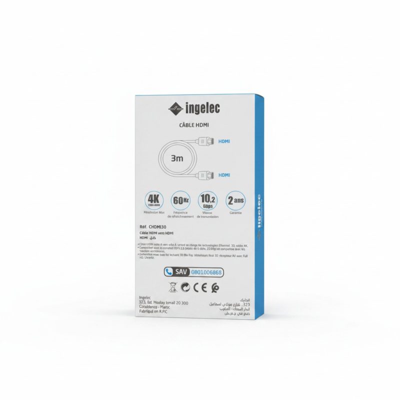 Câble HDMI 2.0 4K 3m Noir Ingelec