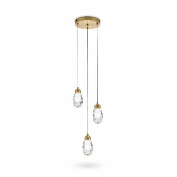 Suspension Christofl 3 lampes cristal et laiton D250mm
