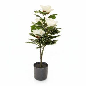Plante Artificielle Magnolia Blanc en Pot Gris