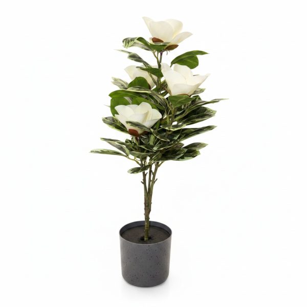 Plante Artificielle Magnolia Blanc en Pot Gris